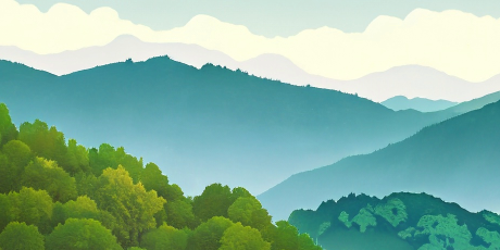 Illustration of summer trees on a hazy day in the Appalachian Mountains.