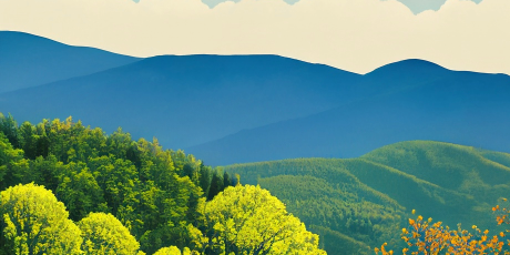 Illustration of spring trees on a clear day in the Appalachian Mountains.