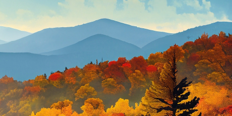 Illustration of autumn trees on a clear day in the Appalachian Mountains.